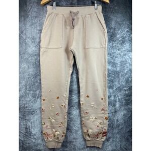 Driftwood Sammy Style Embroidered Jogger Pant Womens Small Tan Floral DW-P40818A